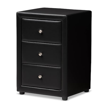 BAXTON STUDIO Tessa Modern Black Faux Leather Upholstered 3-Drawer Nightstand 147-8159